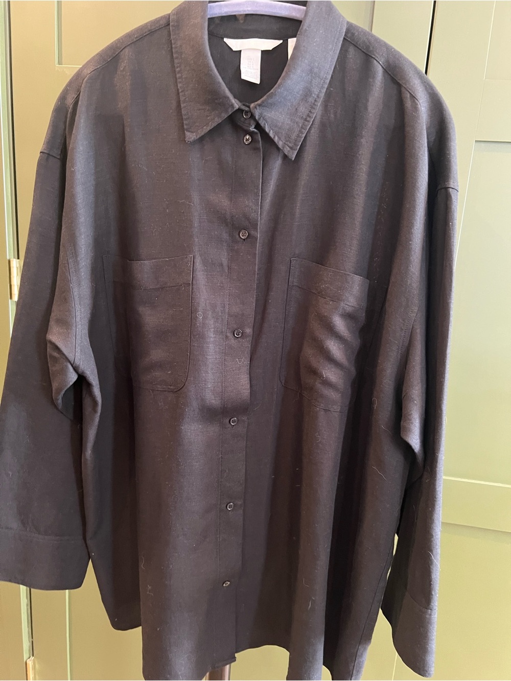 Black Linen Shacket with Chest Pockets